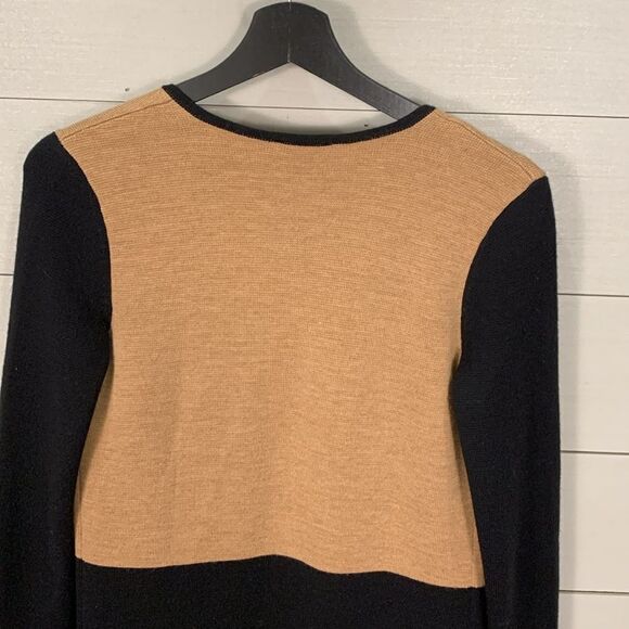 Talbots open front longline wool blend color block cardigan petite brown black - Picture 8 of 8